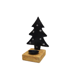 Choinka metalowa z recyclingu na drewnianej podstawie T-light